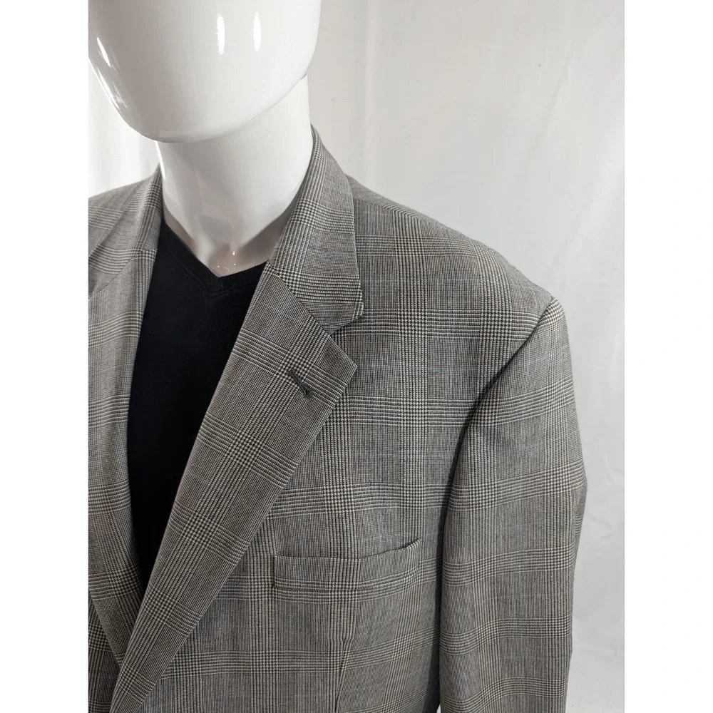 Jos. A. Bank Blazer Coat Suit Jacket 100%‎ Wool Glenn Check Plaid 46R 48